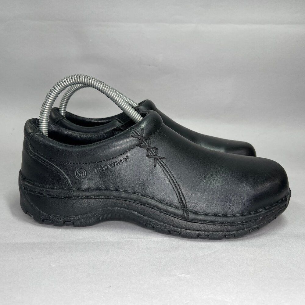 Red Wing Shoes Women's Size 7 Black Leather Slip On Steel Toe Safety Work clogs‎